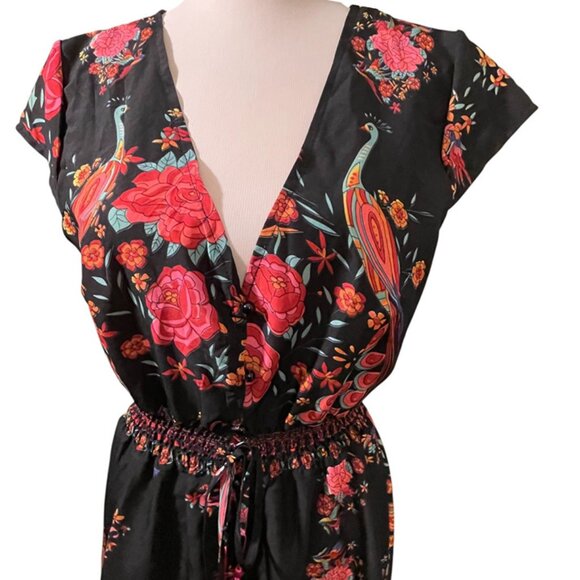 Peacock printed flowing black dress xl - Picture 2 of 5